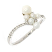 14K White Gold Freshwater Pearl and Prong Set Diamond Bypass Style Ring