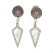 18K White Gold Tahitian Pearl Earrings, with Diamond and Mother of Pearl Dangles