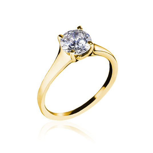 18K Yellow Gold Contemporary Solitaire Engagement Ring