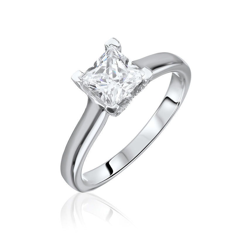 18K White Gold Princess Solitaire Engagement Ring
