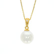 14K Yellow Gold Akoya Pearl Pendant, with Flush Set Diamond Accented Tapered Bail, and 16-18