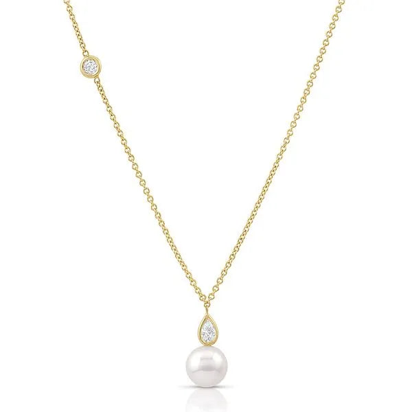 14K Yellow Gold Akoya Pearl and Diamond Necklace