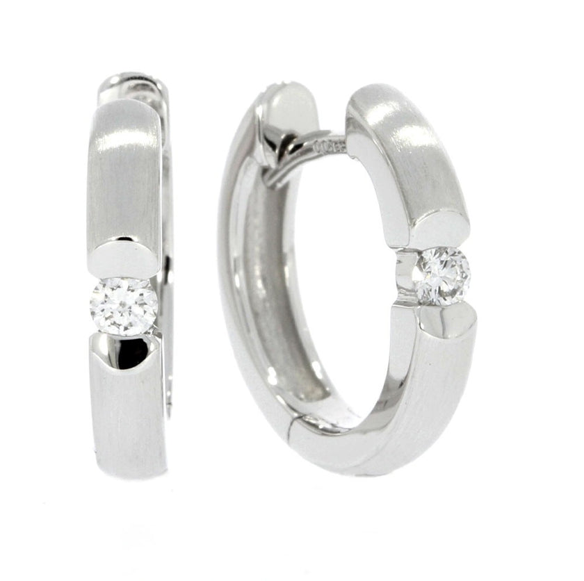 14K White Gold Huggie Earrings with Channel Set Diamond Accents, with Satin Finish