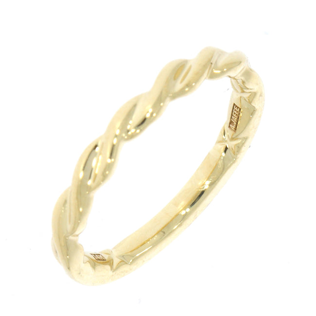 14K Yellow Gold Twist Wedding Band, with Quilted Patterned Interior
