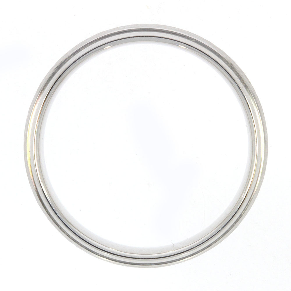 14K White Gold 6.5mm Men's Wedding Band, with Woodgrain Textured Center and Polished Beveled Edges