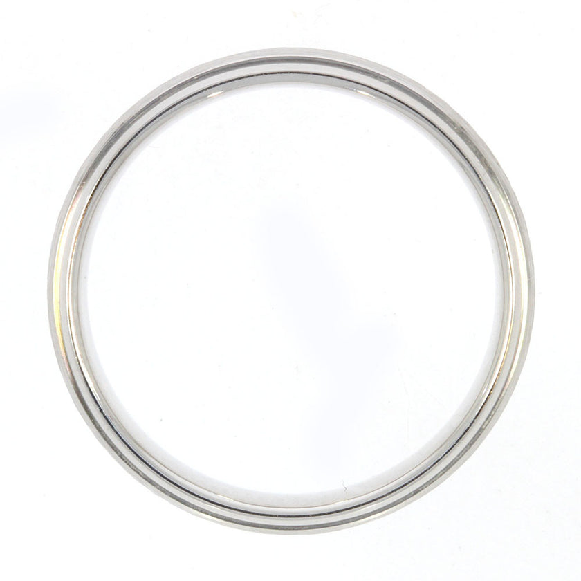 14K White Gold 6.5mm Men's Wedding Band, with Woodgrain Textured Center and Polished Beveled Edges