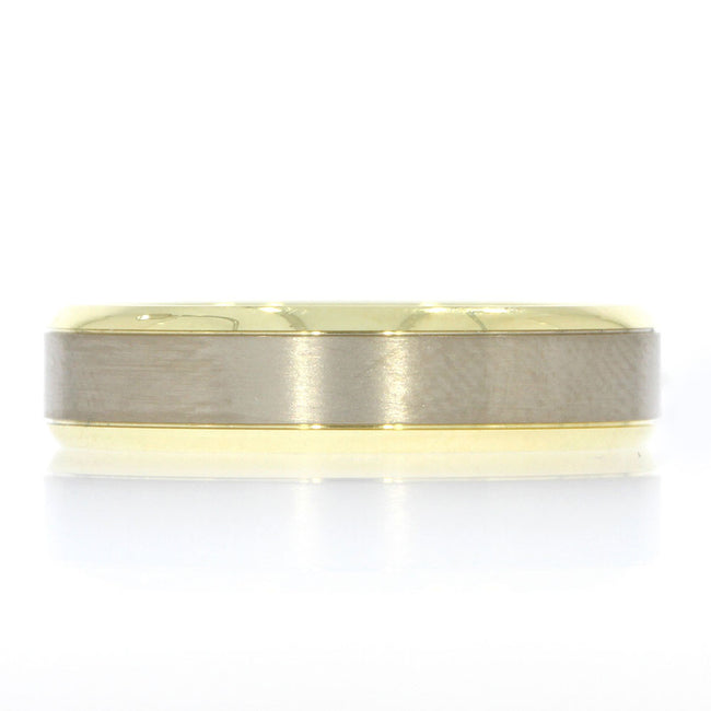14K Two Tone Wedding Band, with Satin Finished 14K White Gold Center Stripe and Polished 14K Yellow Gold Edges