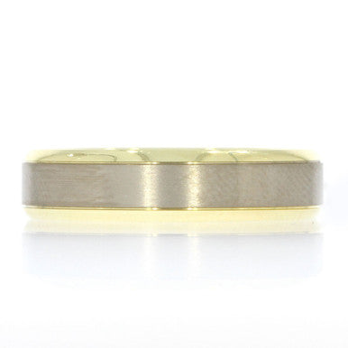14K Two Tone Wedding Band, with Satin Finished 14K White Gold Center Stripe and Polished 14K Yellow Gold Edges