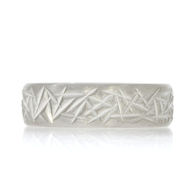 14K White Gold Gent's Wedding Band, with Heavy Cross Hatch Texture and Satin Finish