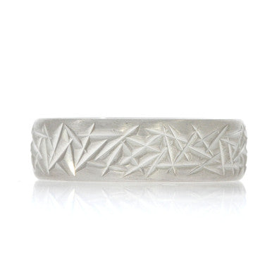 14K White Gold Gent's Wedding Band, with Heavy Cross Hatch Texture and Satin Finish