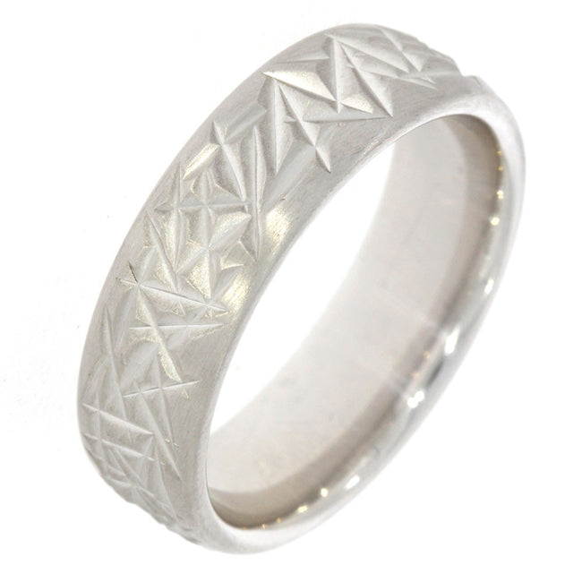 14K White Gold Gent's Wedding Band, with Heavy Cross Hatch Texture and Satin Finish