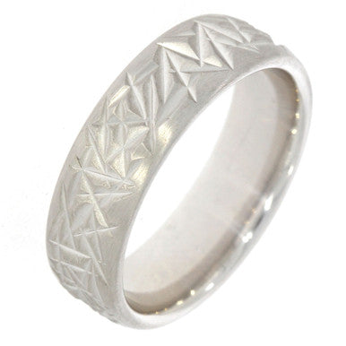 14K White Gold Gent's Wedding Band, with Heavy Cross Hatch Texture and Satin Finish