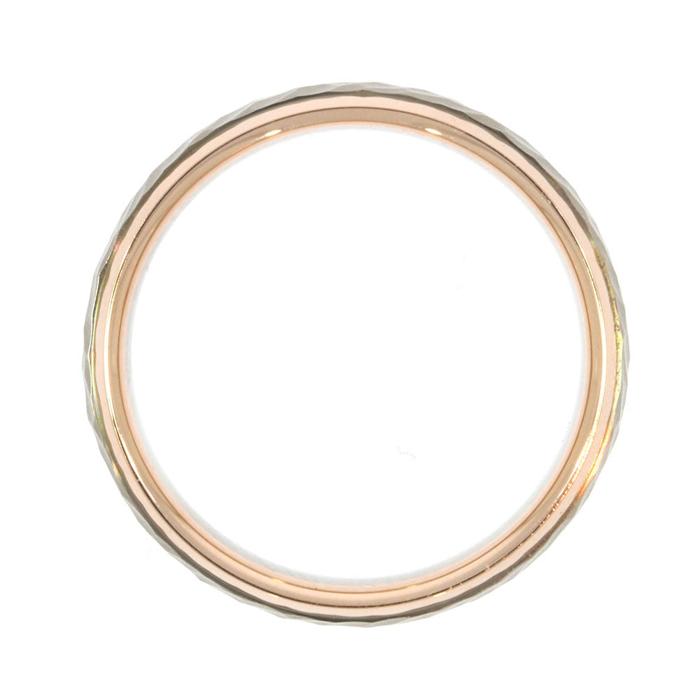 14K White Gold 6mm Men's Wedding Band with Hammer Satin Finish Center And Polished 14K Red Gold Edges Size 57 (German)