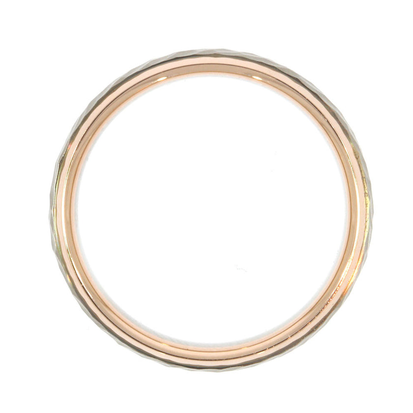 14K White Gold 6mm Men's Wedding Band with Hammer Satin Finish Center And Polished 14K Red Gold Edges Size 57 (German)