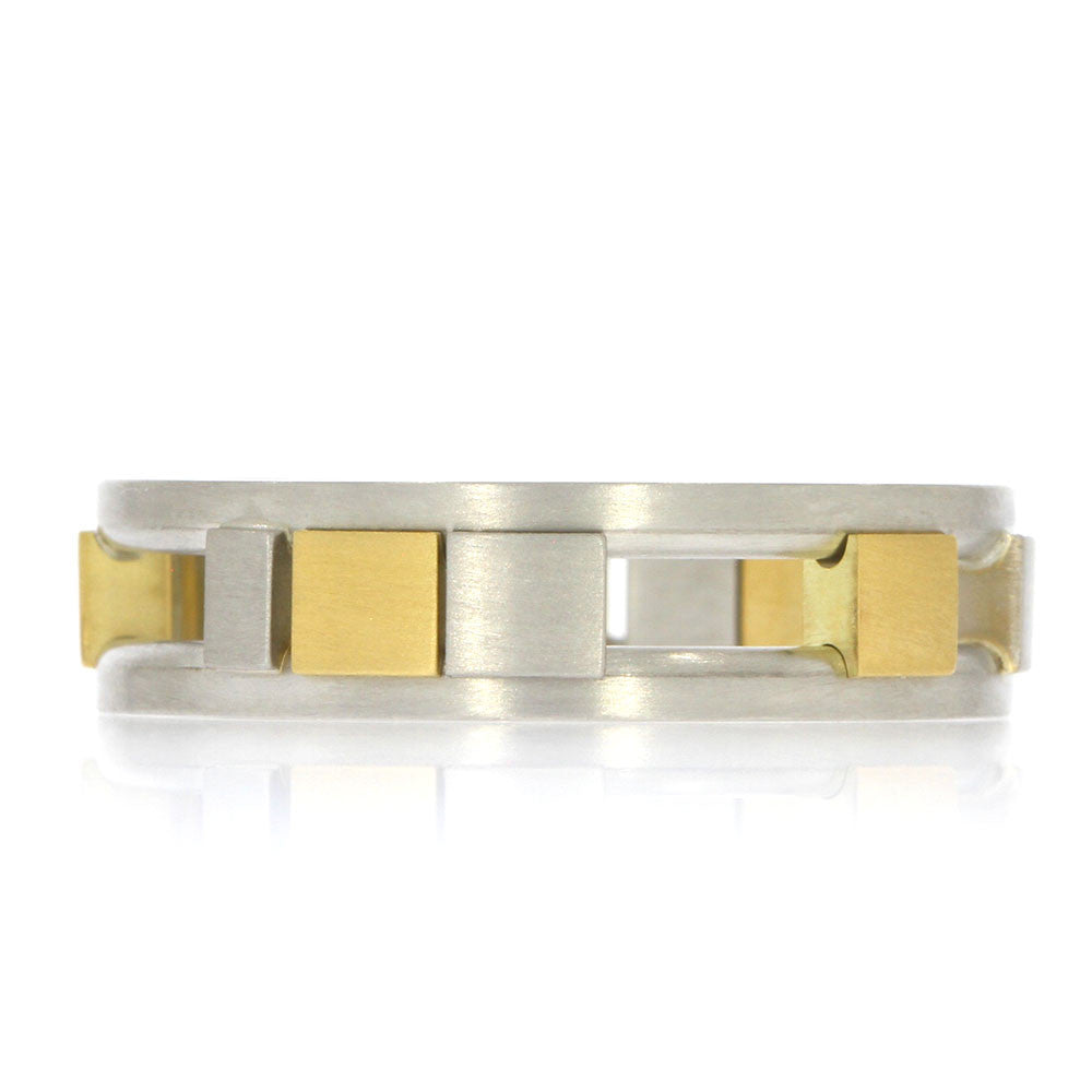 Platinum and 18K Yellow Gold Men's Wedding Band with Sliding Stations of Platinum and 18K Yellow Gold