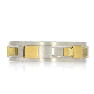 Platinum and 18K Yellow Gold Wedding Band with Sliding Stations of Platinum and 18K Yellow Gold