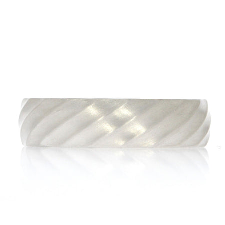 14k White Gold Grooved Textured Men's Wedding Band