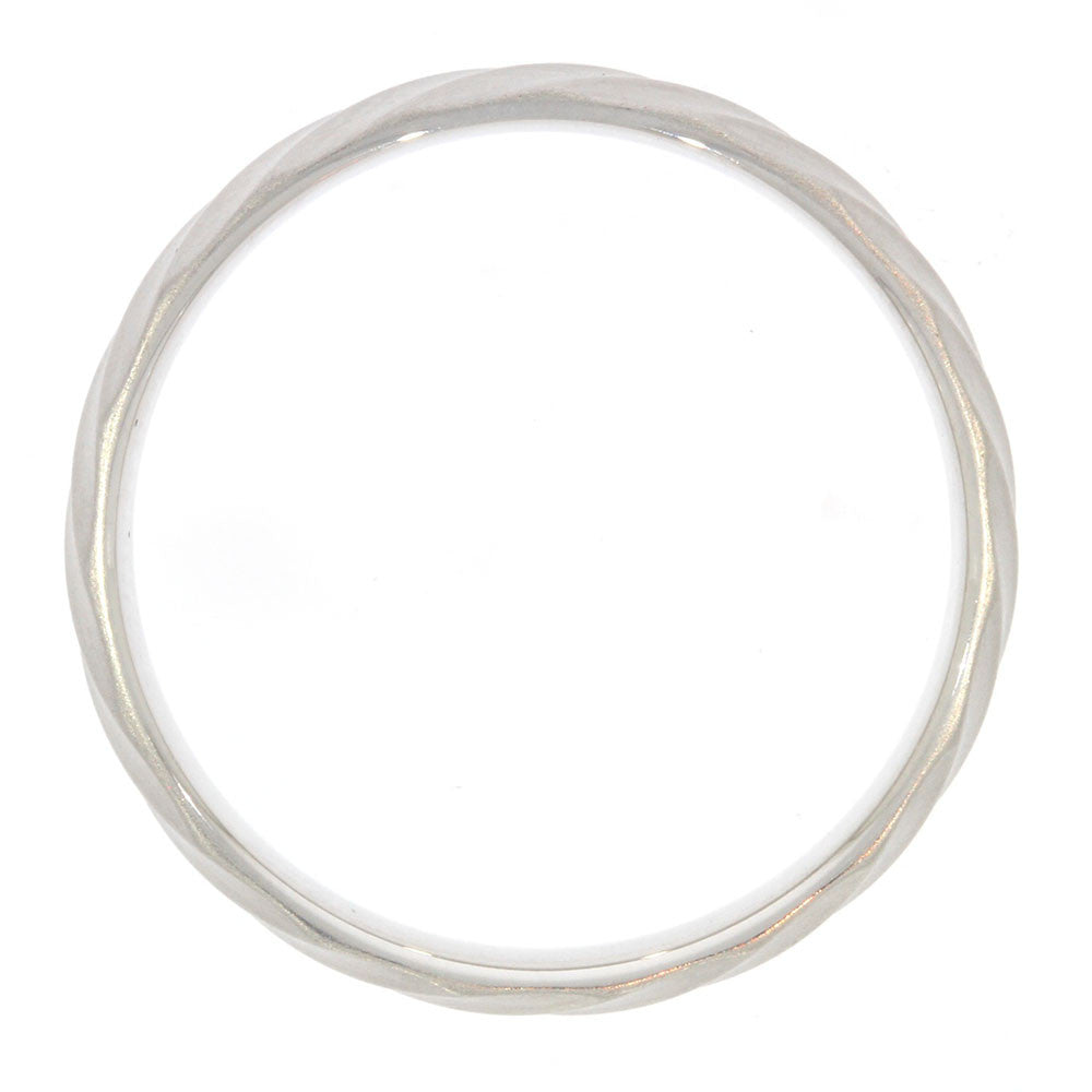 14k White Gold Grooved Textured Men's Wedding Band