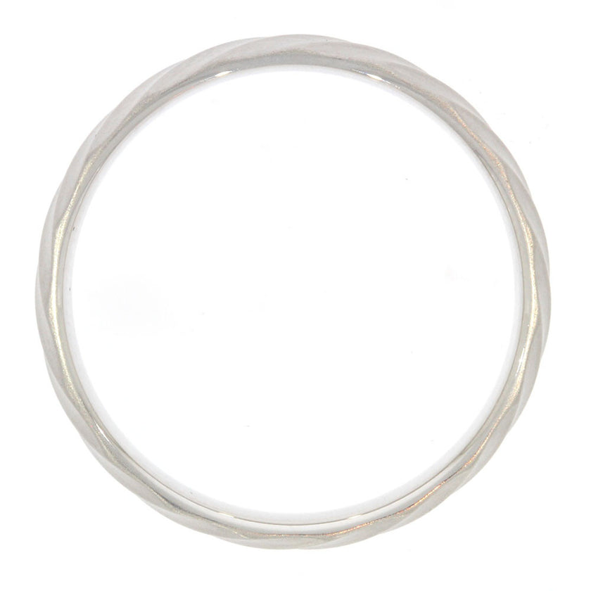 14k White Gold Grooved Textured Men's Wedding Band