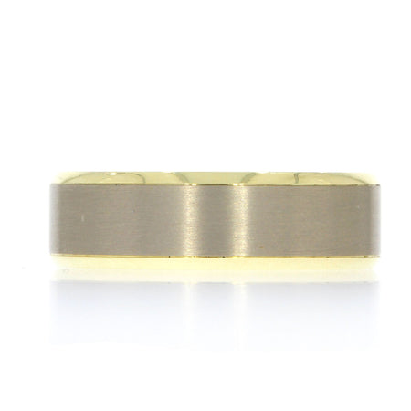 14K Two Tone 7mm Men's Wedding Band with 14K White Gold Satin Finished Center and 14K Yellow Gold Polished Edges