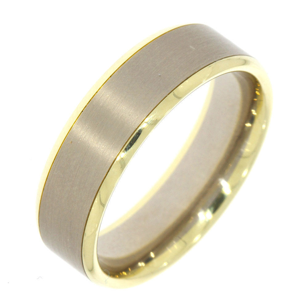 14K Two Tone 7mm Wedding Band with 14K White Gold Satin Finished Center and 14K Yellow Gold Polished Edges
