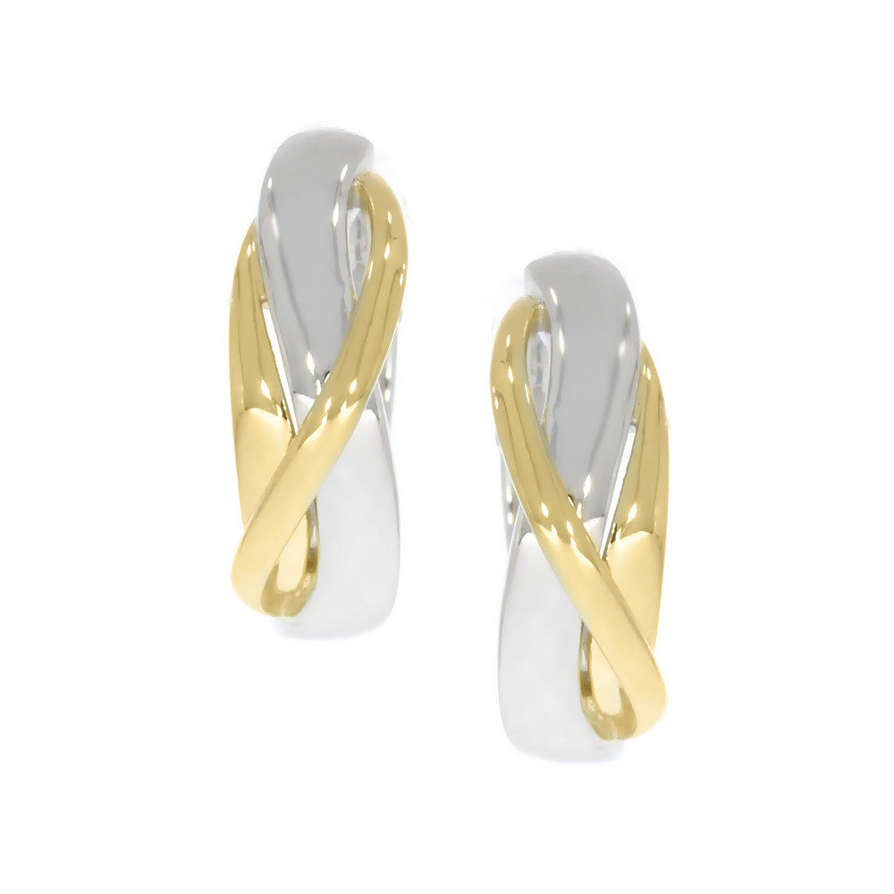 14K Two Tone Ribbon Style Huggie Earrings