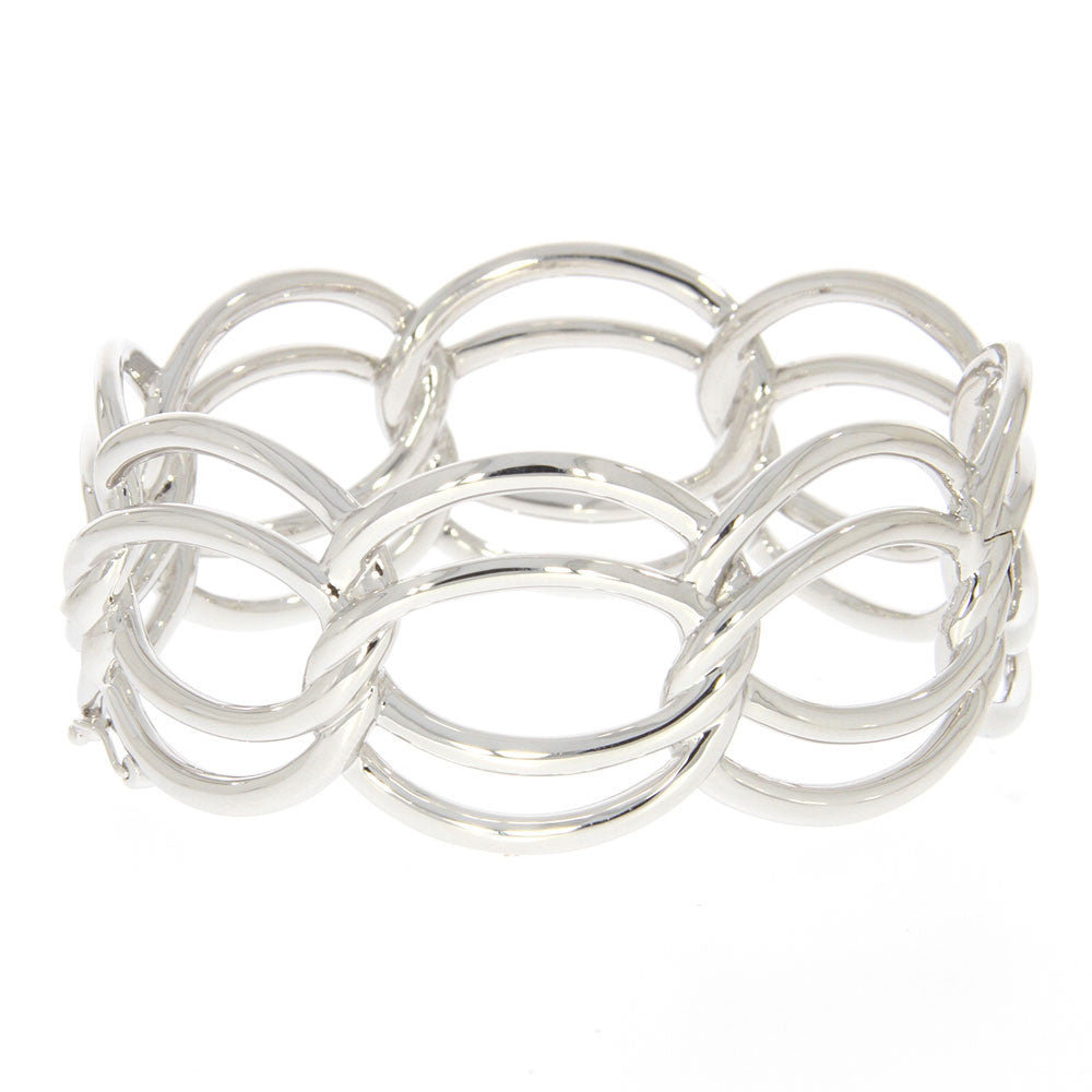 Sterling Silver Overlapping Ring Style Bangle Bracelet