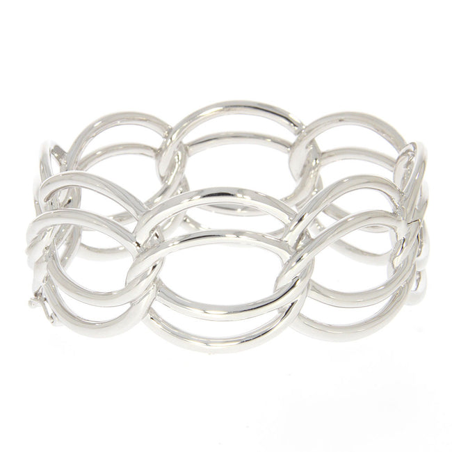 Sterling Silver Overlapping Ring Style Bangle Bracelet