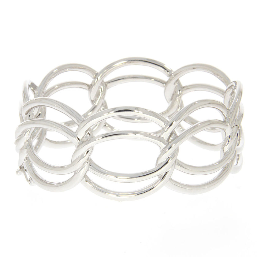 Sterling Silver Overlapping Ring Style Bangle Bracelet