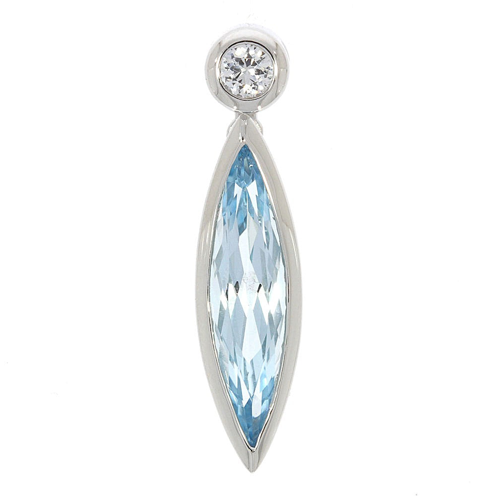 Sterling Silver Bezel Set Marquise Blue Topaz Pendant, with White Sapphire Accented Bail
