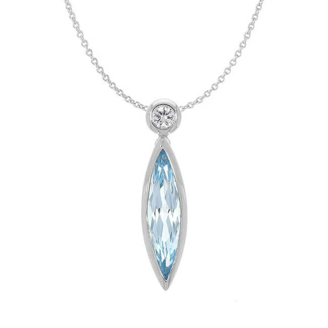 Sterling Silver Bezel Set Marquise Blue Topaz Pendant, with White Sapphire Accented Bail