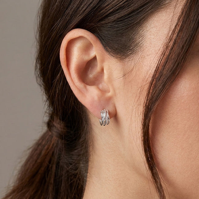 Sterling Silver Criss Cross Huggie Hoop Earrings