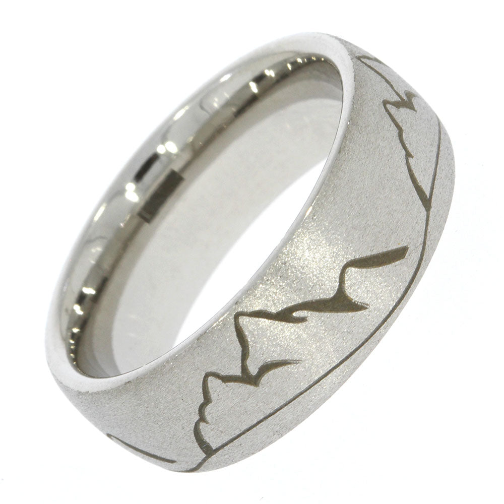 Serinium Wedding Band with Laser Engraved Mountains