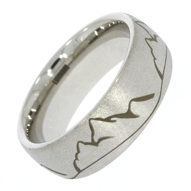 Serinium Wedding Band with Laser Engraved Mountains