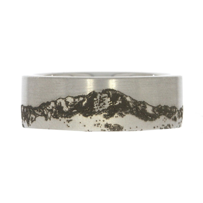 Serinium 8mm Gents Wedding Band with Photo Realistic Mountain Pattern