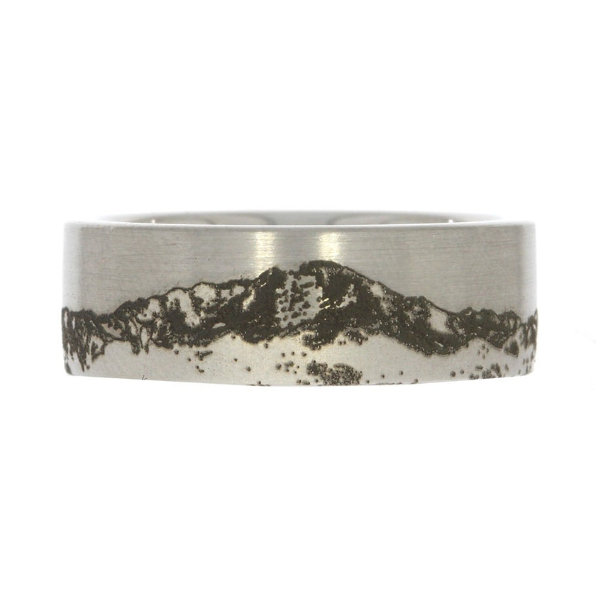 Serinium 8mm Gents Wedding Band with Photo Realistic Mountain Pattern