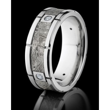 Cobalt Chrome 7mm Wedding Ring with Meteorite Inlay Center and Diamond Accents