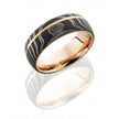 Damascus Steel 8mm Domed Wedding Ring With Rose Gold Inlay