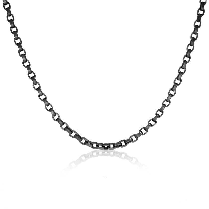 Black PVD Stainless Steel Square Chain Link Necklace - 17