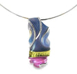 14 Karat White Gold Pendant With Round Diamond Accents And Wires Surrounding a 18K Gold Leaf, Amethyst, and Chalcedony