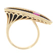18K Rose Gold Pear Shape Ruby, and Black Onyx Concave Elongated East West Oval Ring