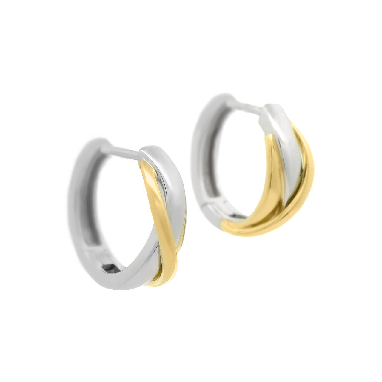 14K Two Tone Ribbon Style Huggie Earrings