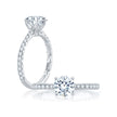 18K White Gold Pave Set Diamond Cathedral Engagement Ring For 1.25ct Center Gemstone
