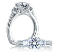 18K White Gold Three Stone Engagement Ring For 1.50ct Center Gemstone