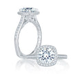 18K White Gold Cushion Halo Engagement Ring For 1.50ct Center Gemstone