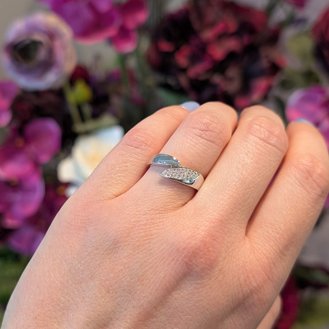 Sterling Silver Wrap Petal Ring with White Sapphire Accents