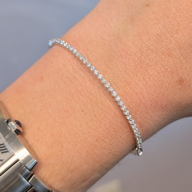 14K White Gold and Shared Prong Set Diamond Bangle Bracelet