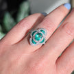 18K White Gold Emerald and Diamond Art Deco Style Flower Ring